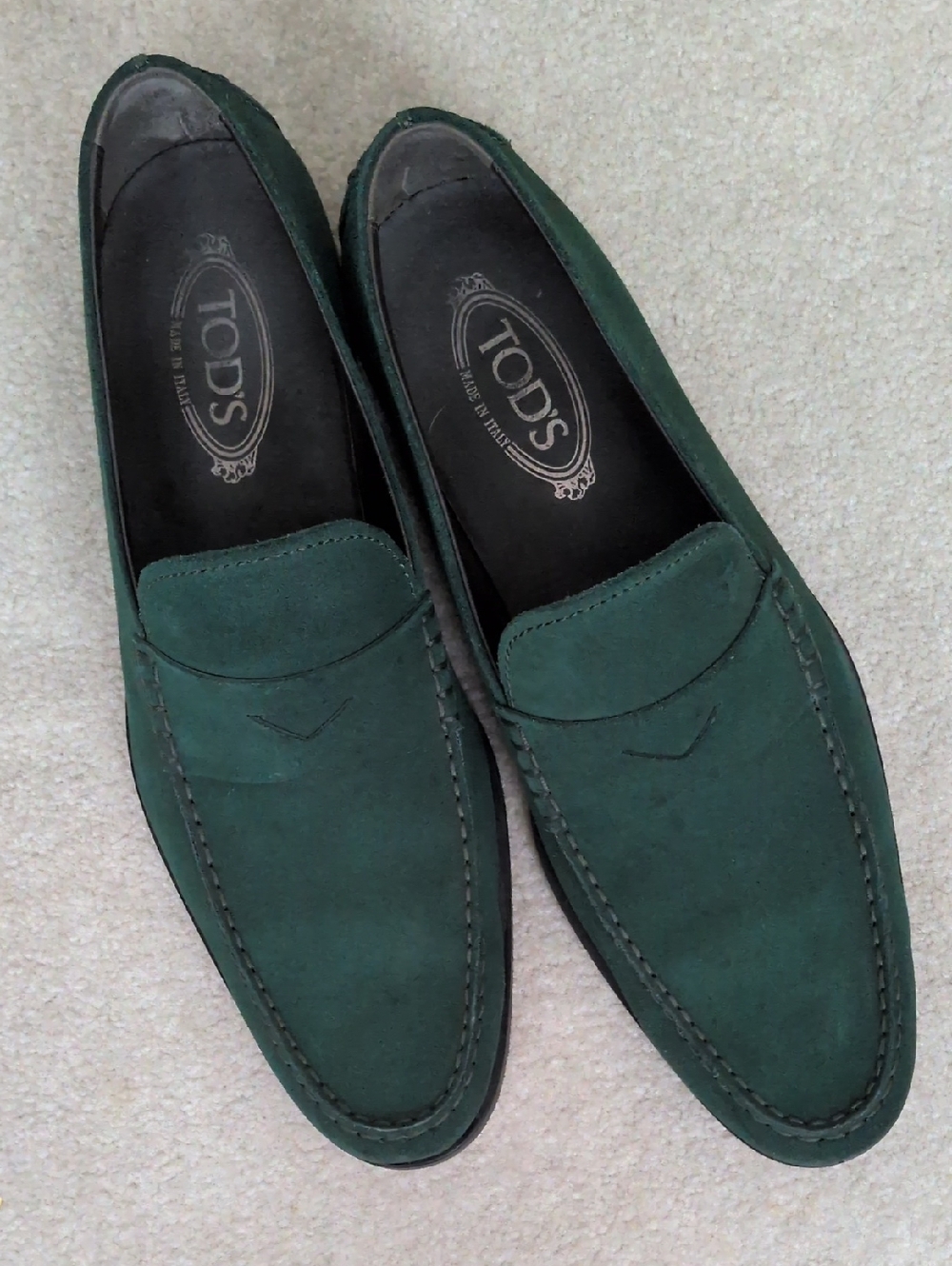 Tod's Bottle Green Suede Loafers Size 11